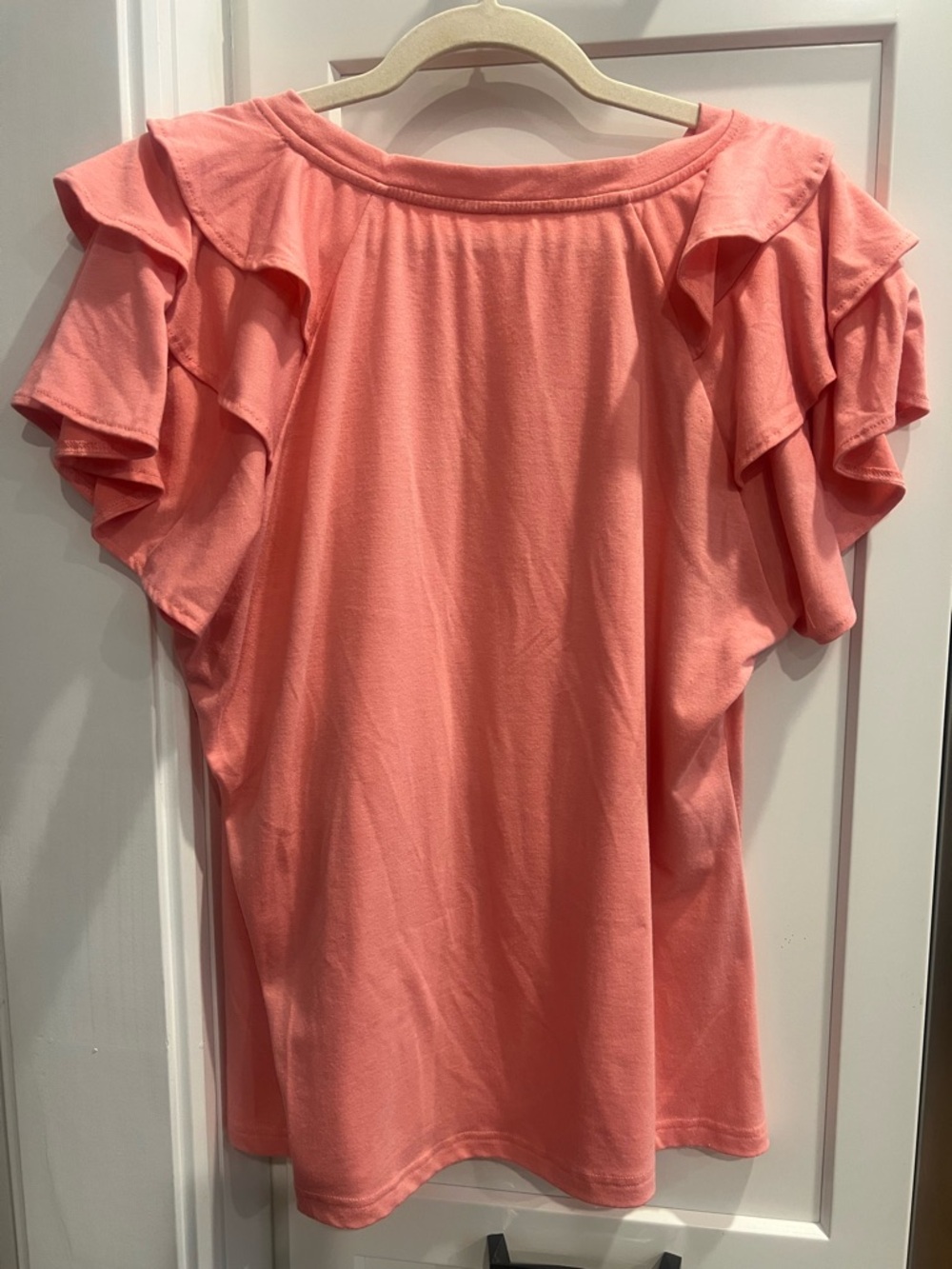 Coral Pink Ruffle Sleeve Tee, Size XL - Picture 6 of 7
